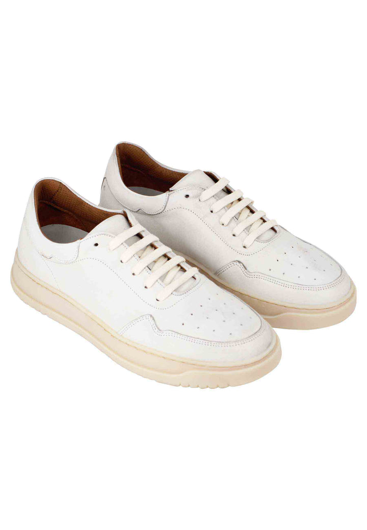 Spatarella Sneakers uomo in pelle vintage off white con suola in gomma cucita Sconto