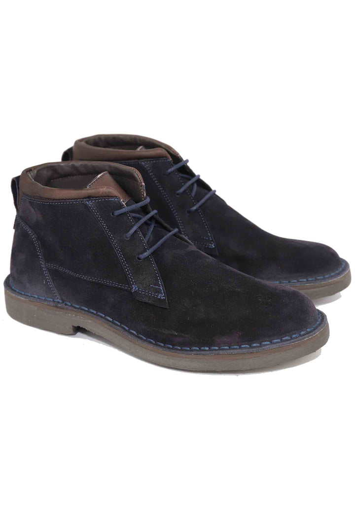 Spatarella Sivaletti polacchine stringate uomo in camoscio blu con suola in gomma Vendita Calda