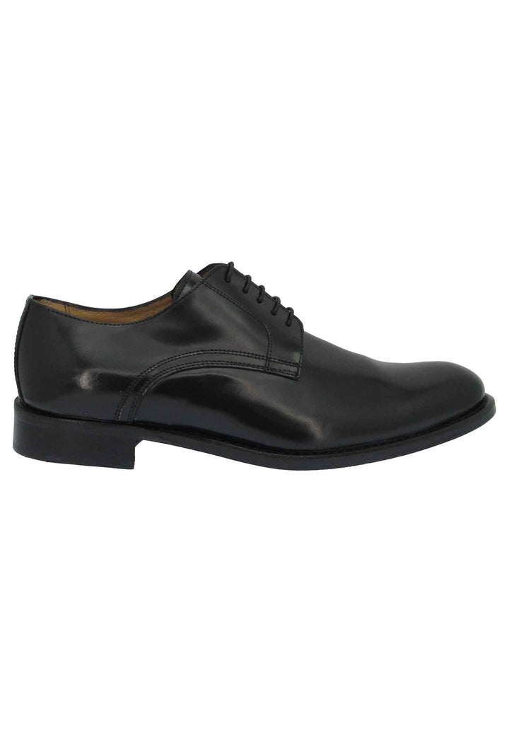 Spatarella Scarpe stringate uomo in pelle nera lucida con suola e tacco in cuoio Vendita Economica