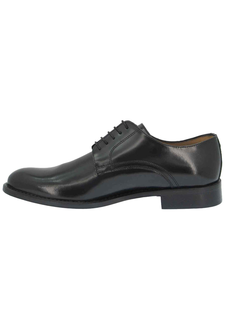 Spatarella Scarpe stringate uomo in pelle nera lucida con suola e tacco in cuoio Vendita Economica
