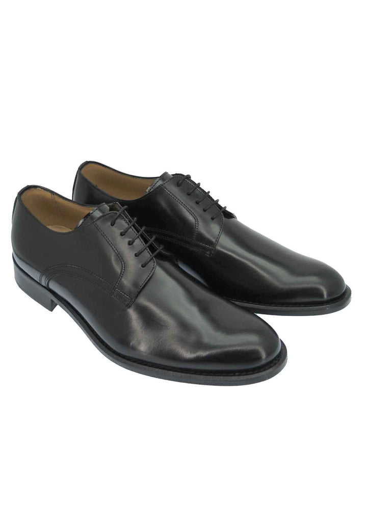 Spatarella Scarpe stringate uomo in pelle nera lucida con suola e tacco in cuoio Vendita Economica