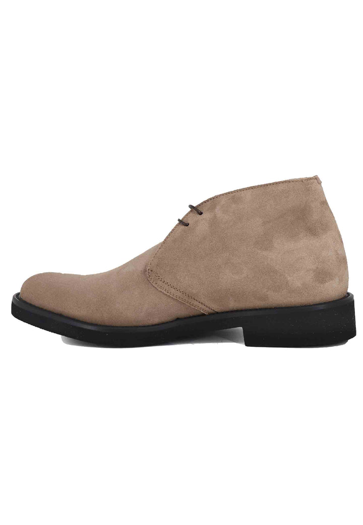 Spatarella Polacchine uomo in camoscio beige con suola in gomma ultra leggera In Saldo