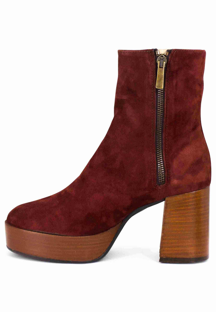 Spatarella Stivaletti donna in camoscio mattone con tacco alto e plateau con zip laterale di chiusura Fornitura limitata