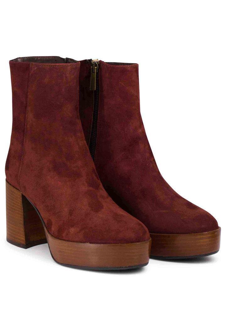 Spatarella Stivaletti donna in camoscio mattone con tacco alto e plateau con zip laterale di chiusura Fornitura limitata