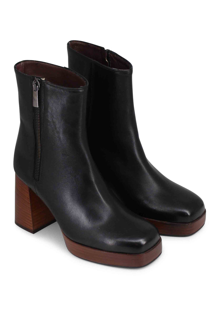 Spatarella Stivaletti donna in pelle nera con tacco alto e plateau con zip esterna Cyber Monday