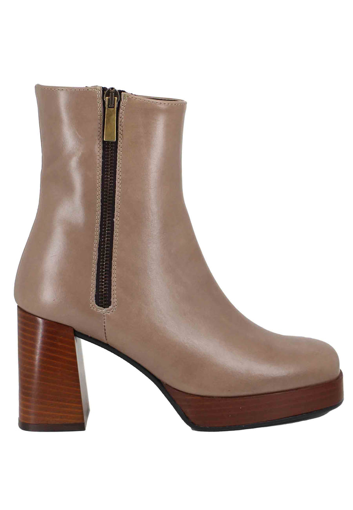 Spatarella Stivaletti donna in pelle taupe con tacco alto e plateau con zip esterna Offerta Giorno del Papà