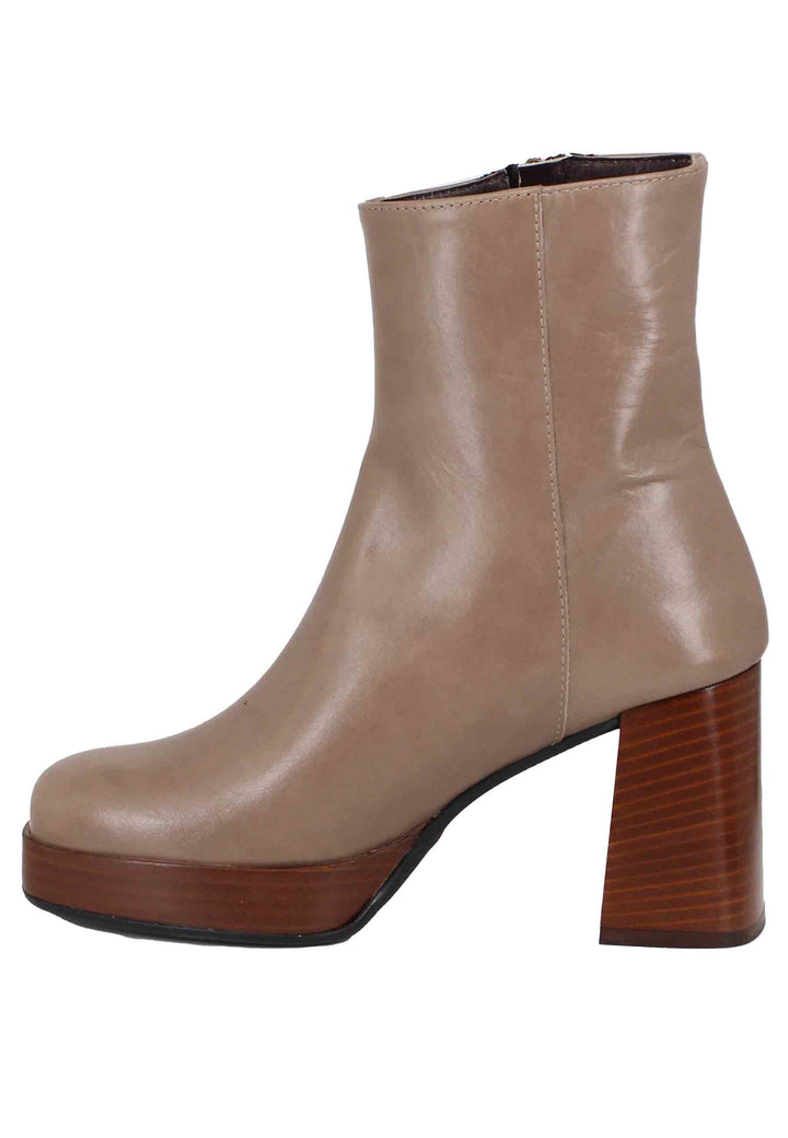 Spatarella Stivaletti donna in pelle taupe con tacco alto e plateau con zip esterna Offerta Giorno del Papà