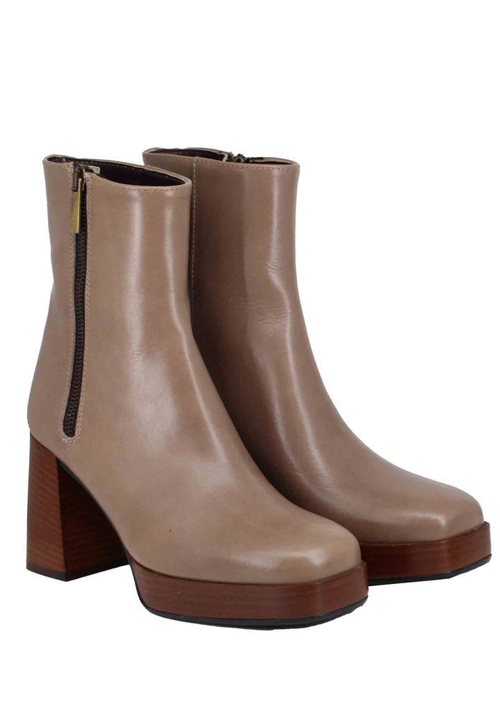 Spatarella Stivaletti donna in pelle taupe con tacco alto e plateau con zip esterna Offerta Giorno del Papà