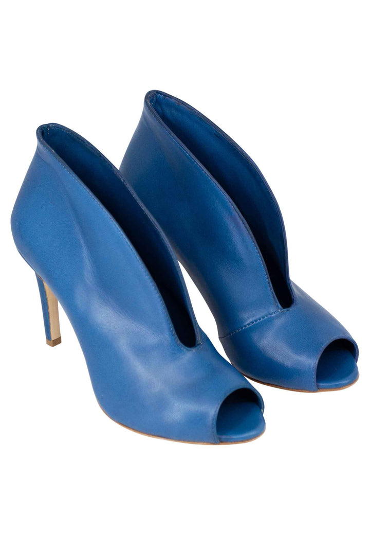 Spatarella Stivaletti open toe donna in pelle blu denim tacco alto Smaltimento dello stoccaggio