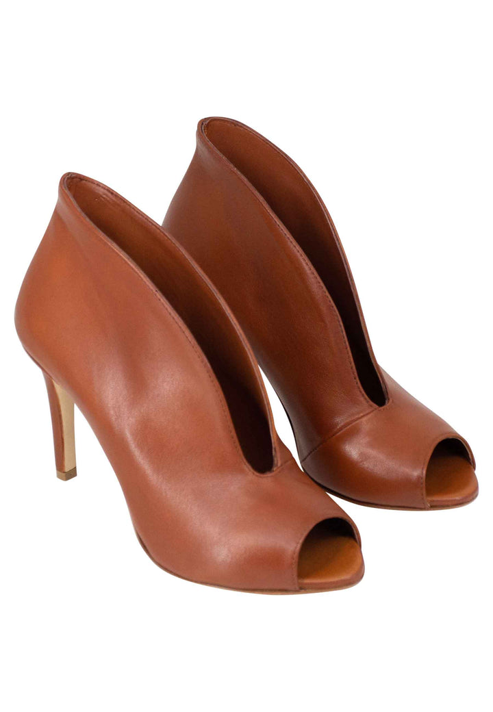 Spatarella Stivaletti open toe donna in pelle cuoio tacco alto Vendita calda