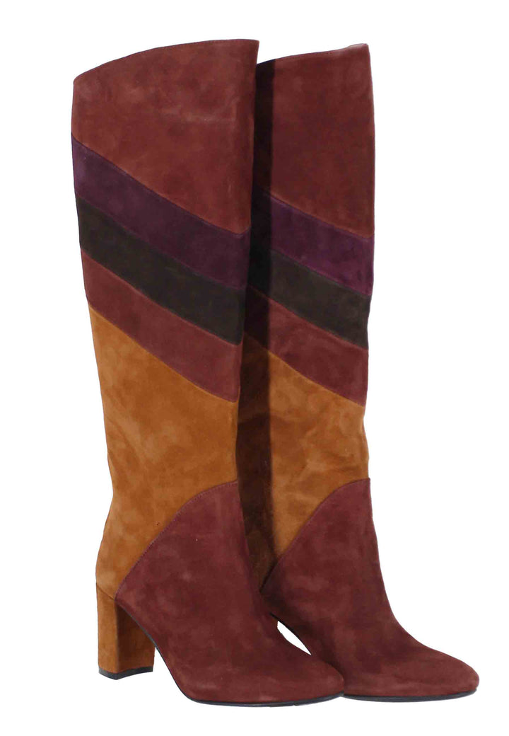 Spatarella Stivali donna a tubo in camoscio marrone con punta tonda Latest fashion