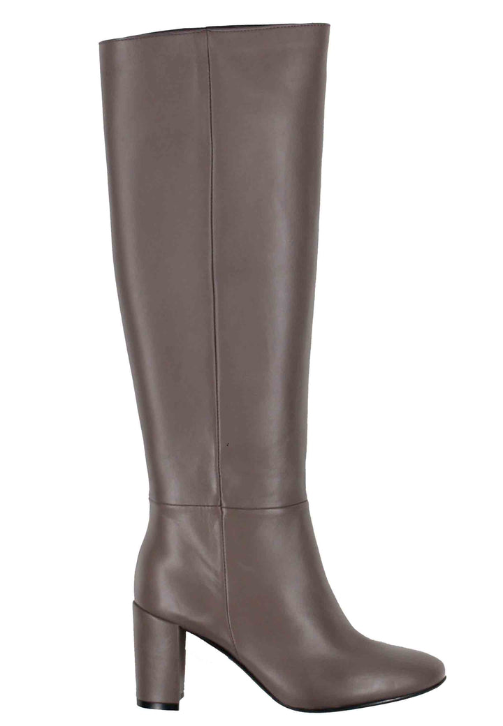 Spatarella Stivali donna a tubo in pelle grigia con punta tonda Online Outlet
