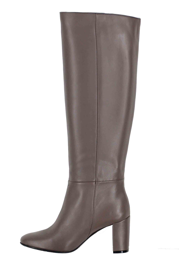Spatarella Stivali donna a tubo in pelle grigia con punta tonda Online Outlet