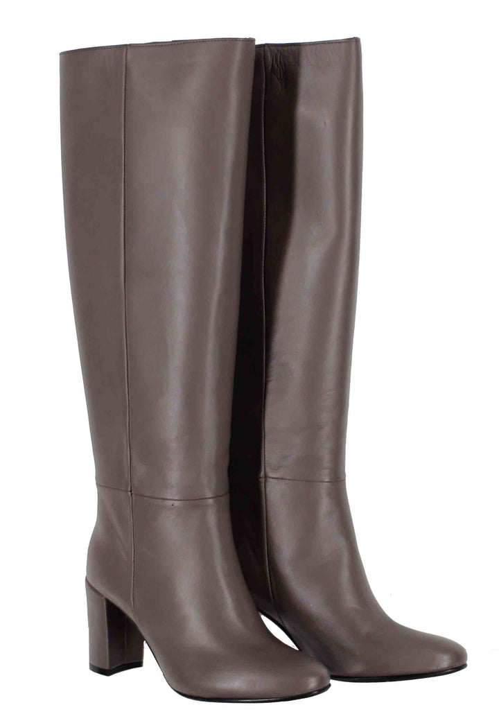Spatarella Stivali donna a tubo in pelle grigia con punta tonda Online Outlet