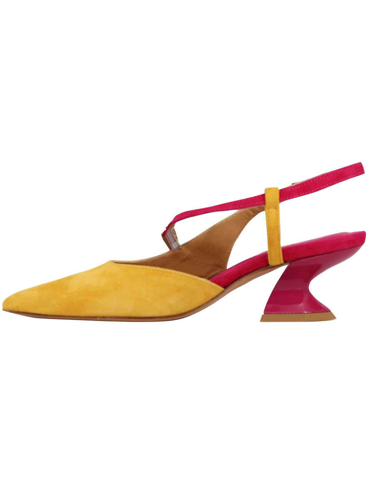 Spatarella Decollete slingback donna in camoscio giallo con tacco in contrasto Comprane uno, ottenene uno gratis