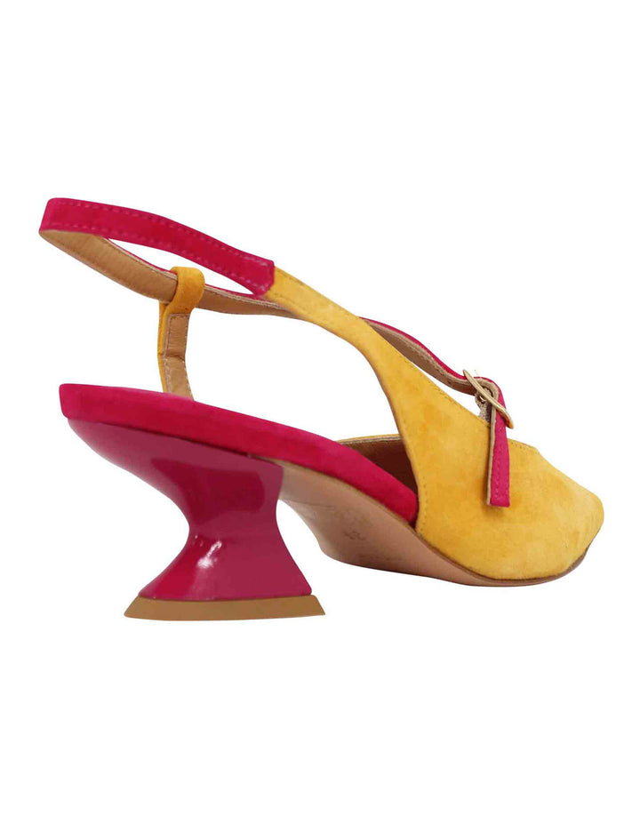 Spatarella Decollete slingback donna in camoscio giallo con tacco in contrasto Comprane uno, ottenene uno gratis