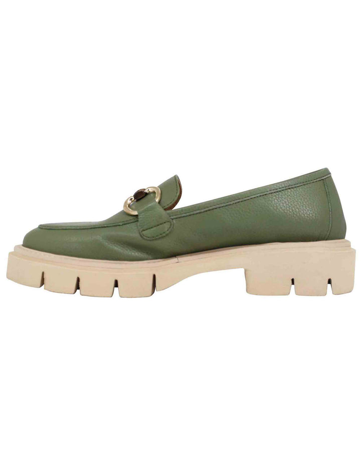 Spatarella Mocassini donna in pelle verde con suola carrarmato leggera Offerte speciali