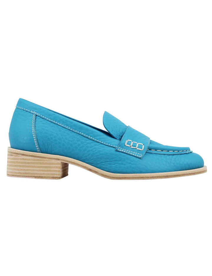 Spatarella Mocassini donna in pelle celelste con vaschettone e suola in cuoio Super Saving Price