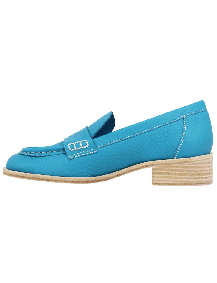 Spatarella Mocassini donna in pelle celelste con vaschettone e suola in cuoio Super Saving Price