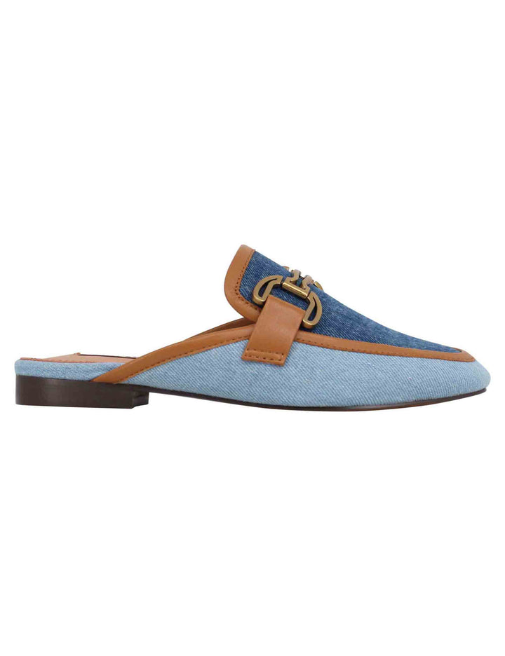 Spatarella Sabot donna in canvas blu con morsetto brunito e tacco basso Vela Ritorno libero