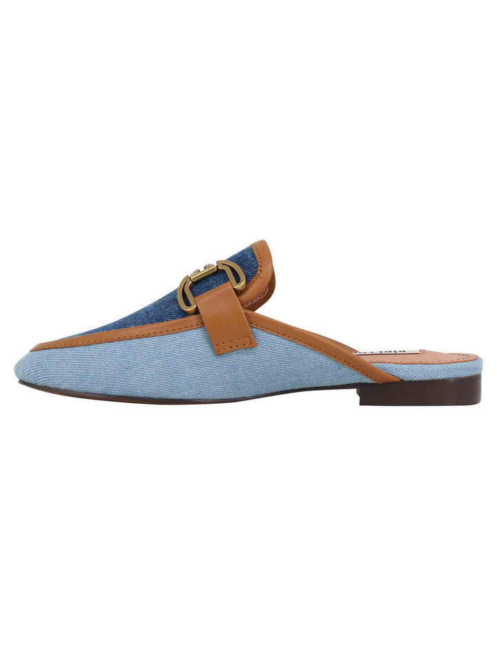 Spatarella Sabot donna in canvas blu con morsetto brunito e tacco basso Vela Ritorno libero