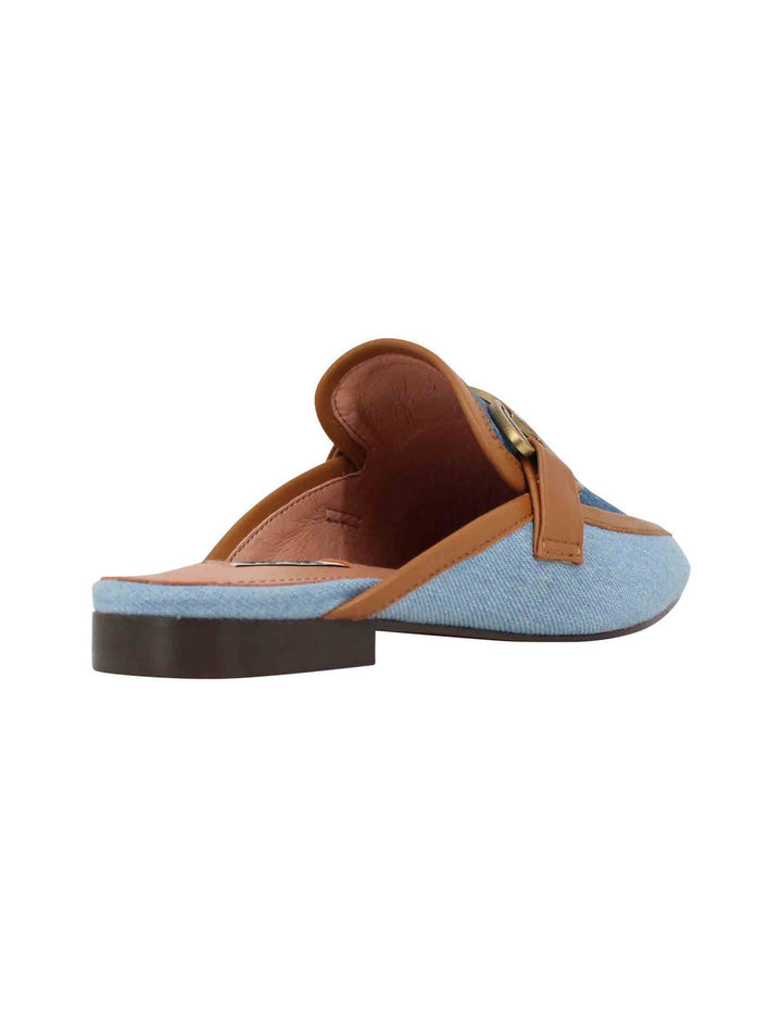 Spatarella Sabot donna in canvas blu con morsetto brunito e tacco basso Vela Ritorno libero