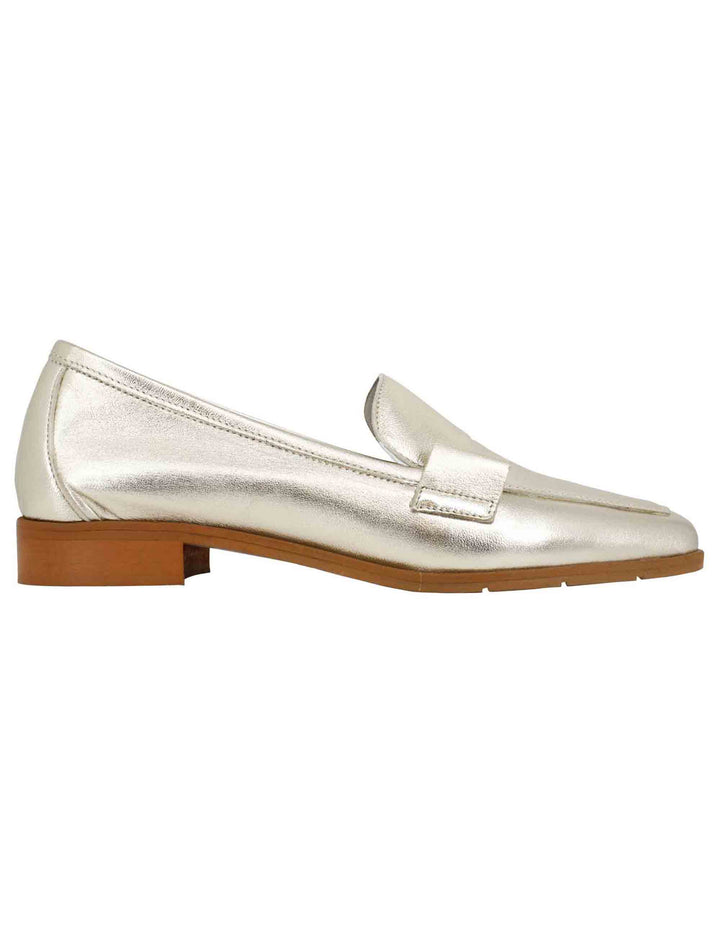 Spatarella Mocassini donna in pelle laminata platino con suola in gomma Rilascio limitato