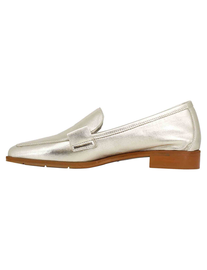 Spatarella Mocassini donna in pelle laminata platino con suola in gomma Rilascio limitato