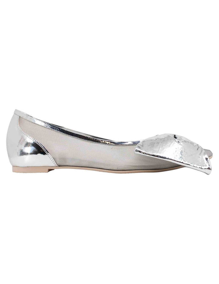 Spatarella Ballerine donna in pelle argento con punta a punta e fiocco Ultimi tre giorni