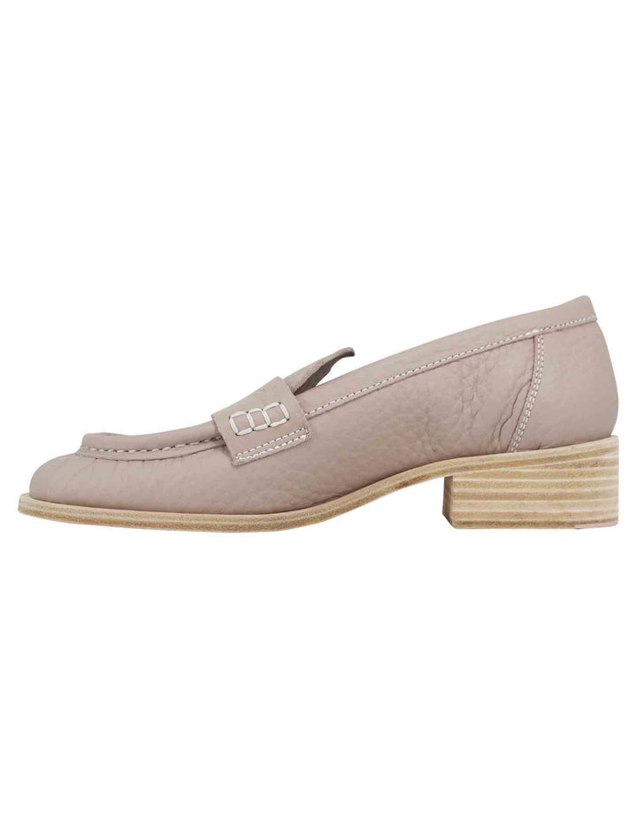 Spatarella Mocassini donna in pelle beige con vaschettone e suola in cuoio ACQUISTA ORA