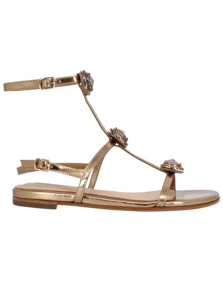 Spatarella Sandali flat slingback donna in pelle bronzo con borchie e punta quadra Lya Ultimi due giorni