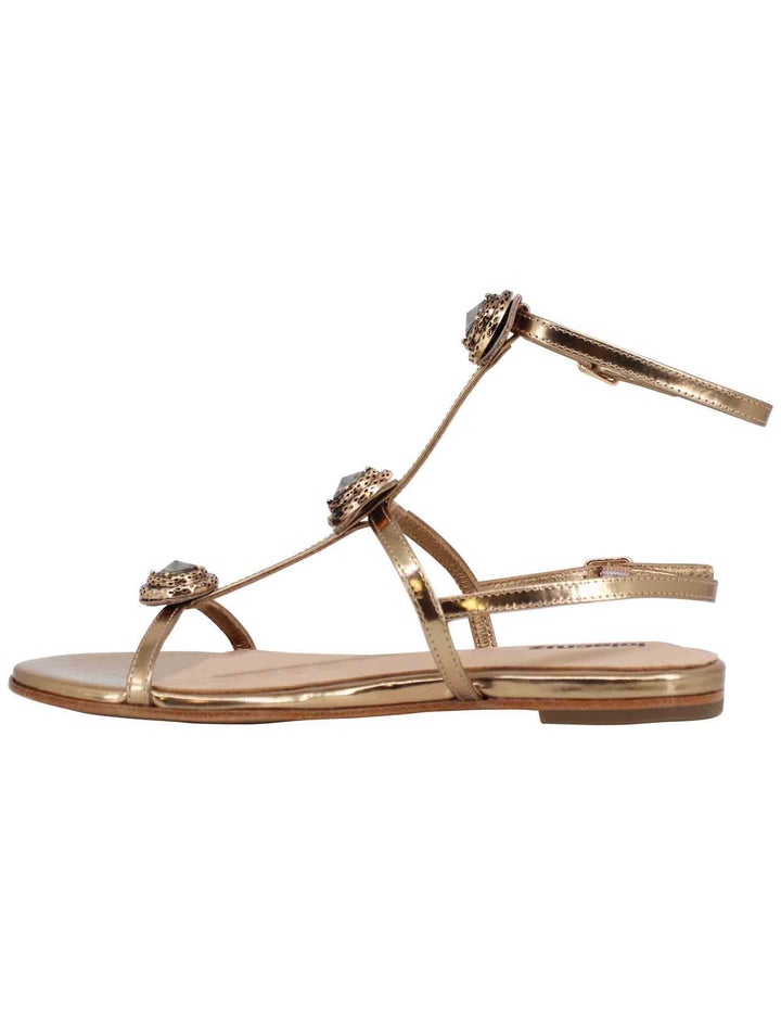 Spatarella Sandali flat slingback donna in pelle bronzo con borchie e punta quadra Lya Ultimi due giorni