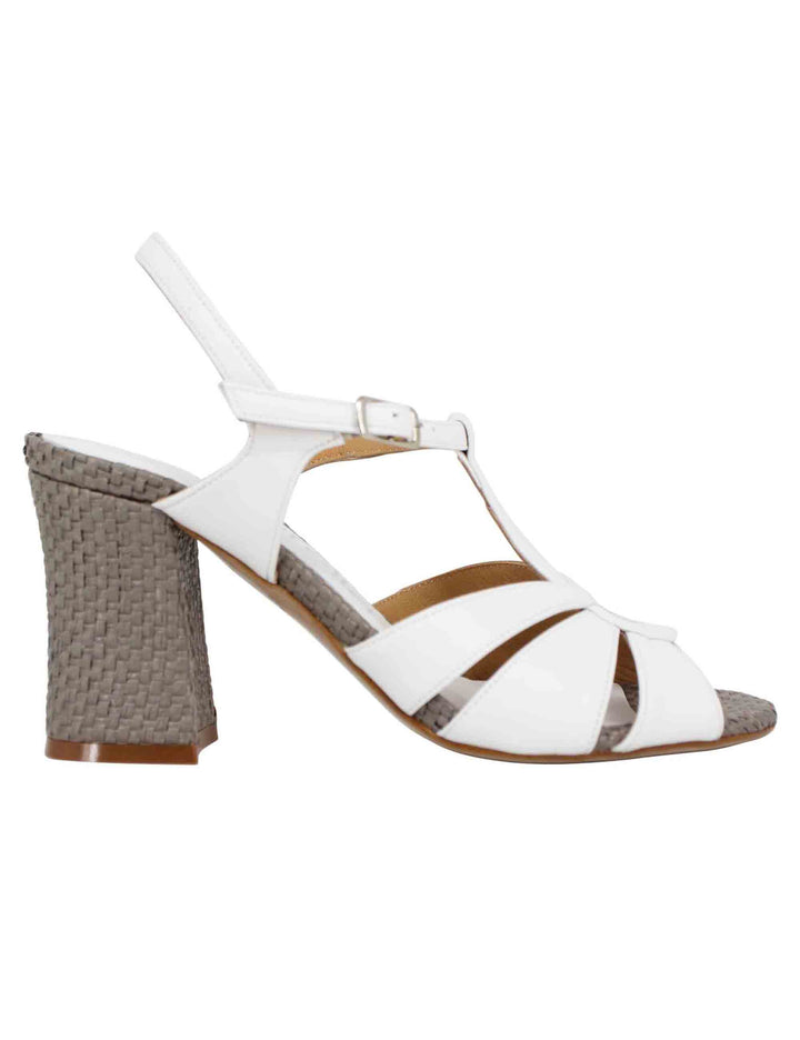 Spatarella Sandali slingback donna in pelle bianca con tacco alto Ultimo giorno