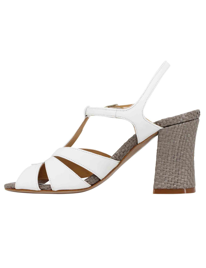 Spatarella Sandali slingback donna in pelle bianca con tacco alto Ultimo giorno