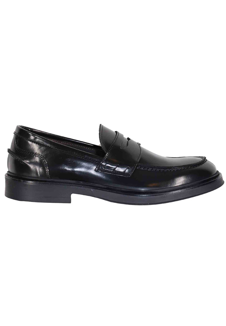 Spatarella Mocassini uomo in pelle nera lucida con suola in gomma Promozione temporanea