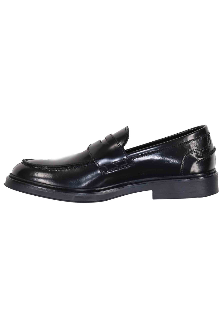 Spatarella Mocassini uomo in pelle nera lucida con suola in gomma Promozione temporanea