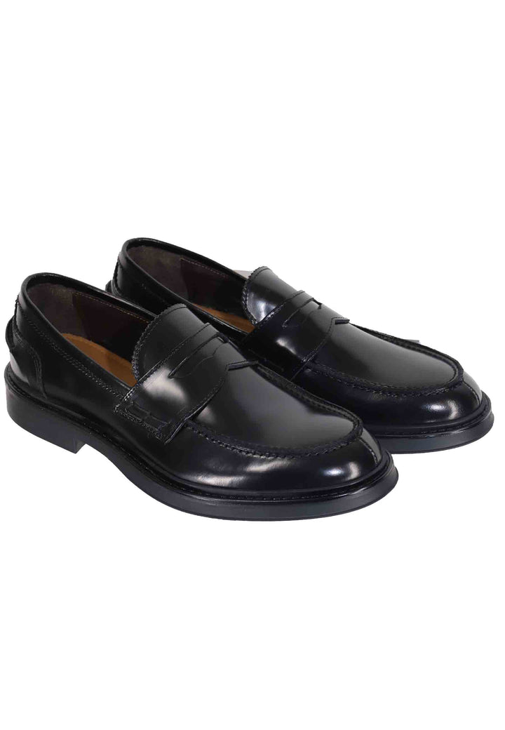 Spatarella Mocassini uomo in pelle nera lucida con suola in gomma Promozione temporanea