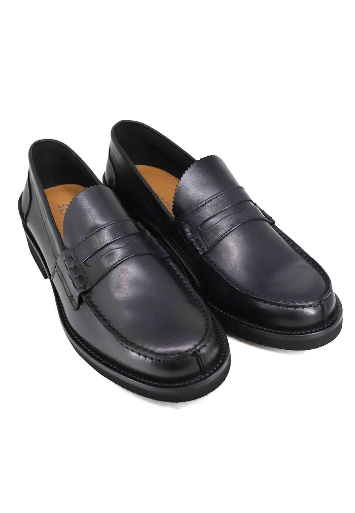 Spatarella Mocassini uomo in pelle nera con suola in gomma extra light Fino al 50% di sconto