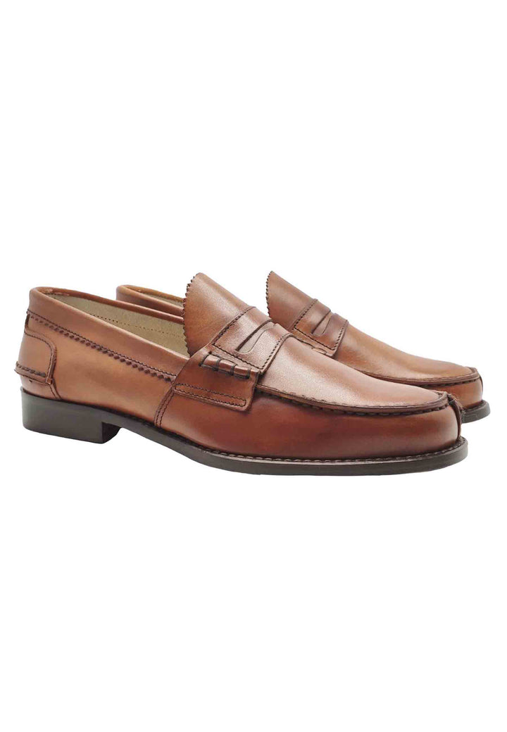 Spatarella Mocassini uomo in pelle cuoio e fondo in cuoio Fino al 65% di sconto