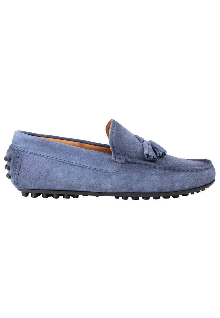 Spatarella Mocassini uomo in camoscio ingrassato blu con suola in gomma Fino al 55% di sconto
