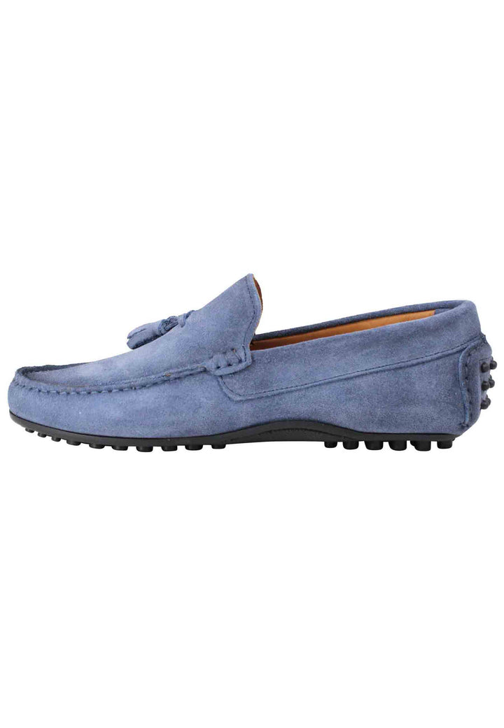 Spatarella Mocassini uomo in camoscio ingrassato blu con suola in gomma Fino al 55% di sconto