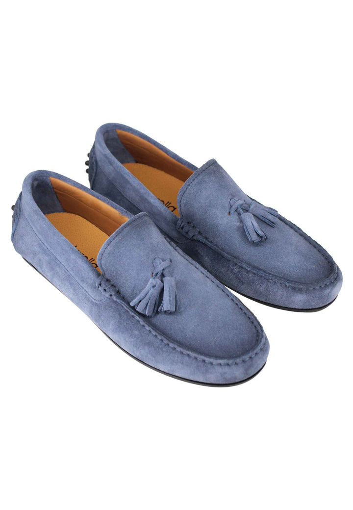 Spatarella Mocassini uomo in camoscio ingrassato blu con suola in gomma Fino al 55% di sconto