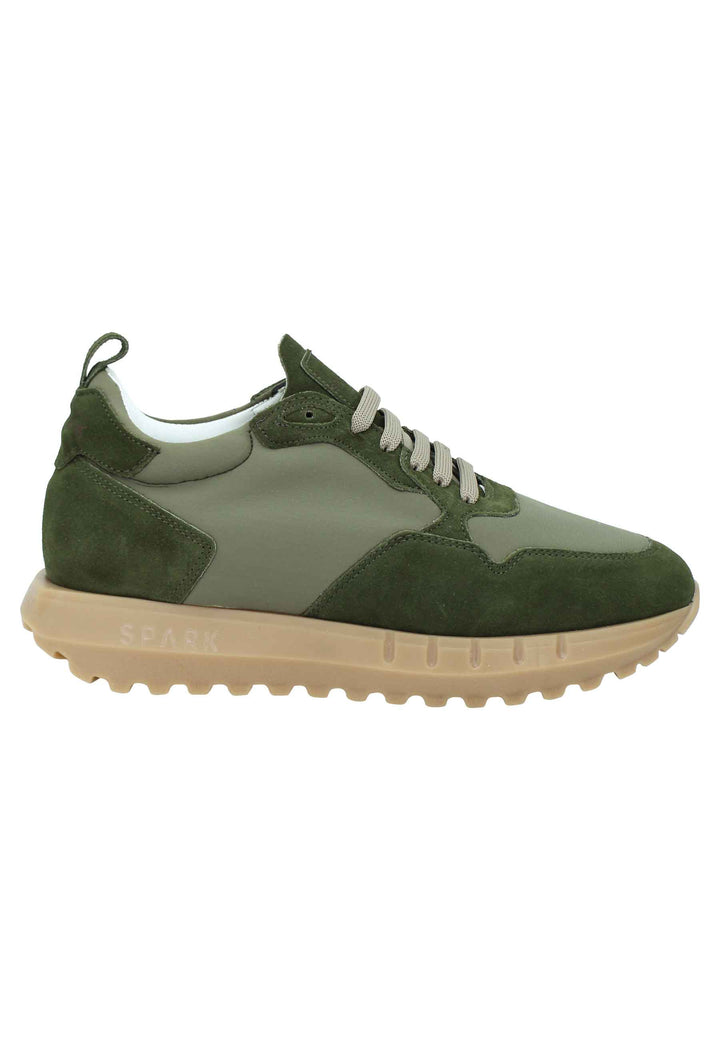 Spatarella Sneakers uomo in pelle e tessuto verde militare con fondo alto in gomma Trasporto libero internazionale