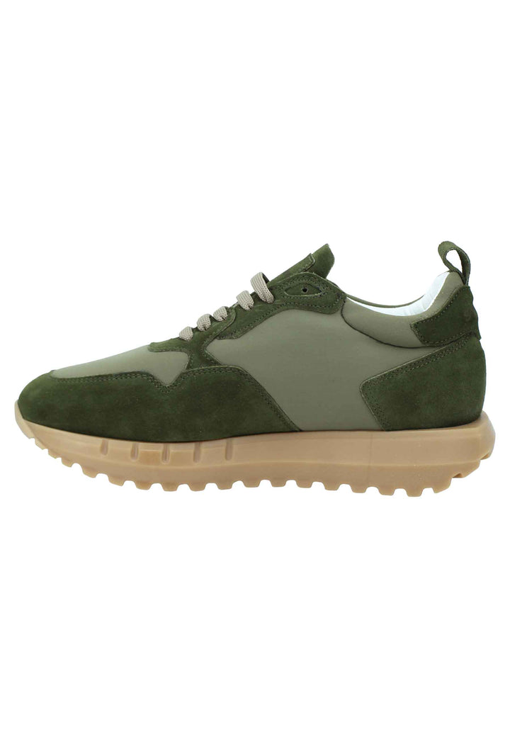 Spatarella Sneakers uomo in pelle e tessuto verde militare con fondo alto in gomma Trasporto libero internazionale