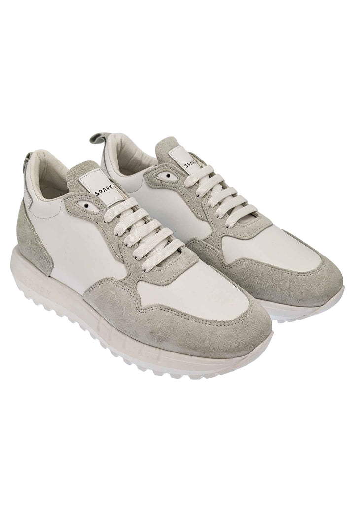 Spatarella Sneakers uomo in pelle e tessuto of white con fondo alto in gomma Officina