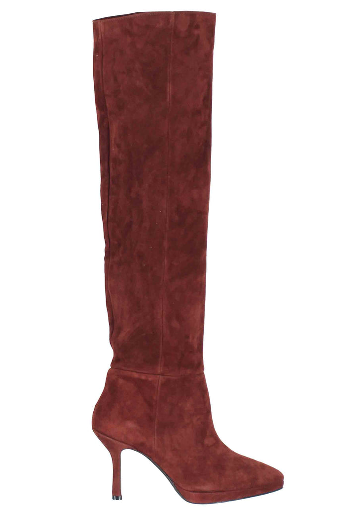 Spatarella Stivali donna in camoscio marrone con tacco e plateau Italy
