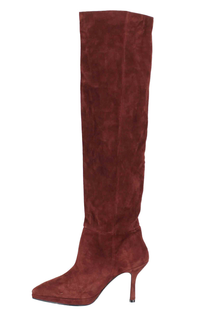 Spatarella Stivali donna in camoscio marrone con tacco e plateau Italy
