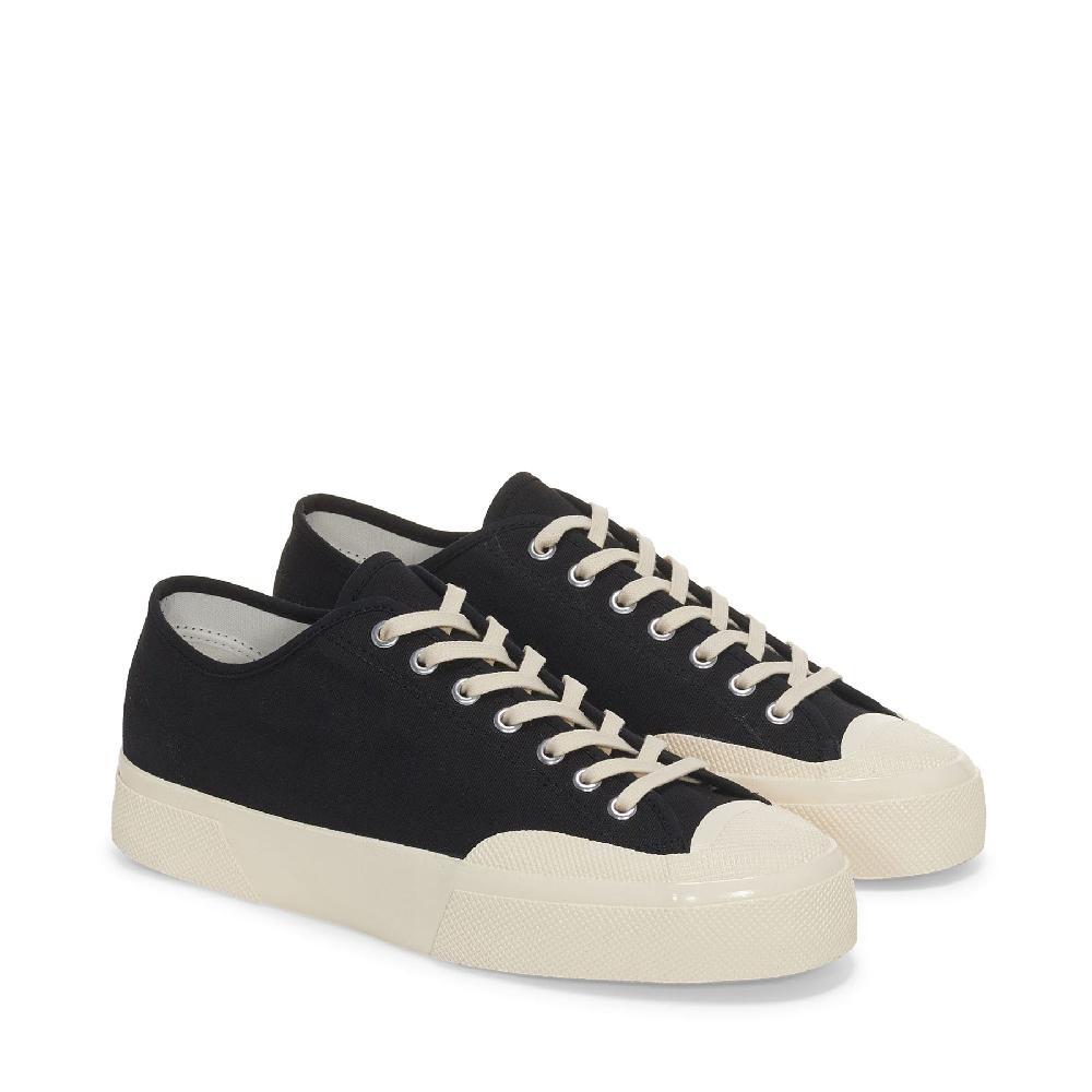 Superga 2432 WORKS LOW CUT COTTON CANVASBLACK-OFF WHITE Moda