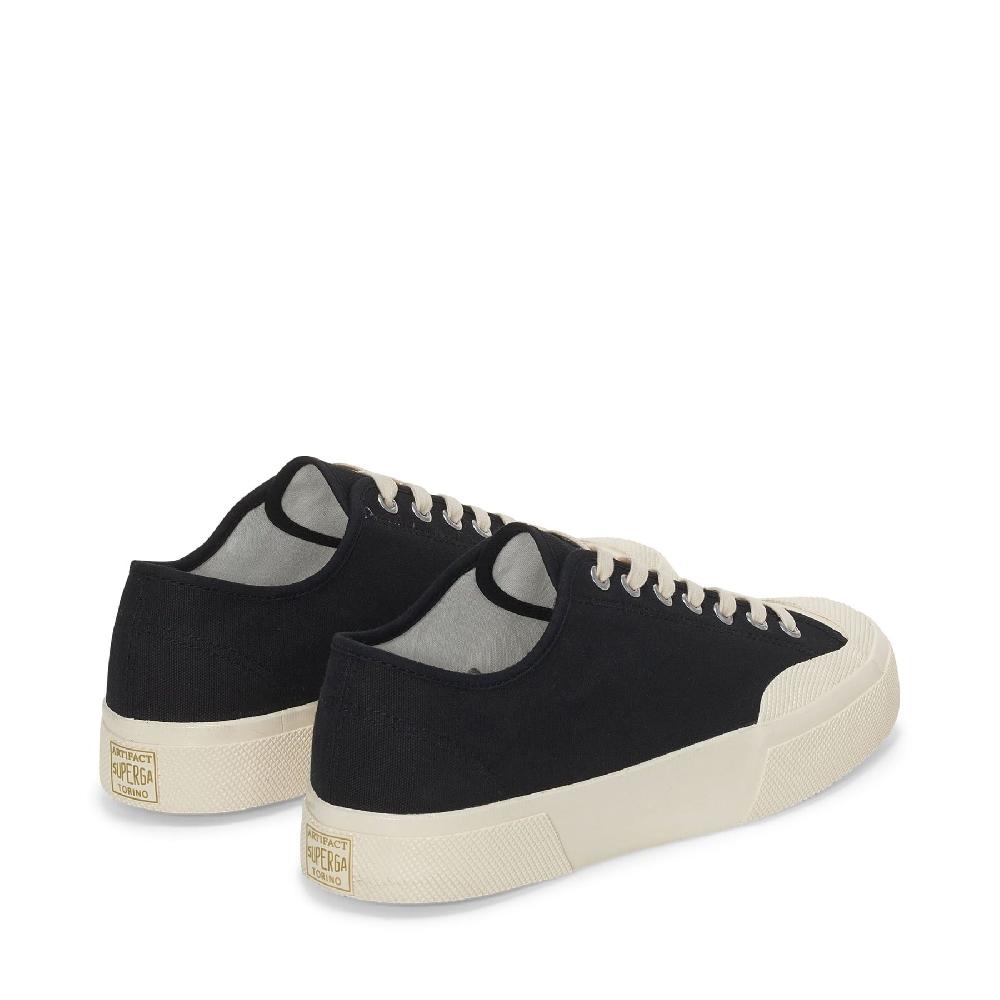 Superga 2432 WORKS LOW CUT COTTON CANVASBLACK-OFF WHITE Moda