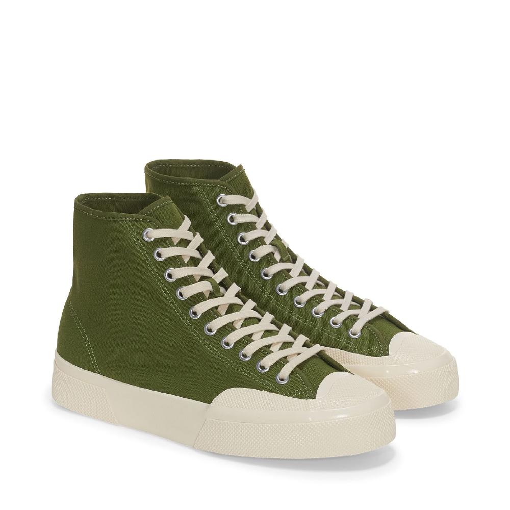 Superga 2433 WORKS HIGH CUT COTTON CANVASGREEN-OFF WHITE Italy